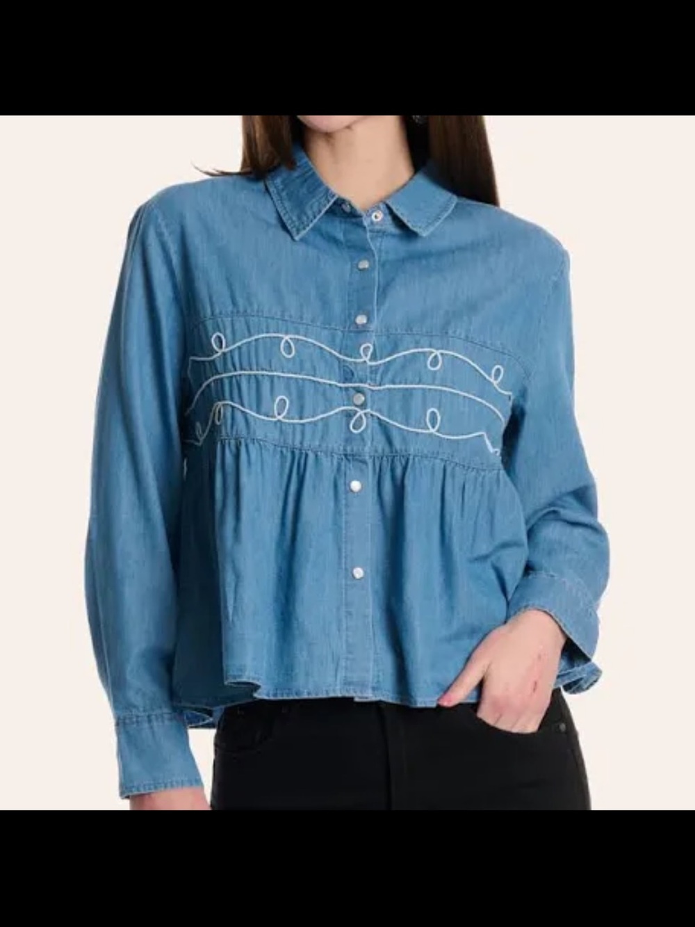 Light Blue Embroidered Button-Down Denim Shirt